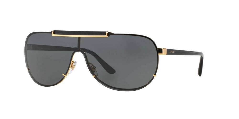 NEW VERSACE men's ve2140 shield sunglasses in gold - dark grey